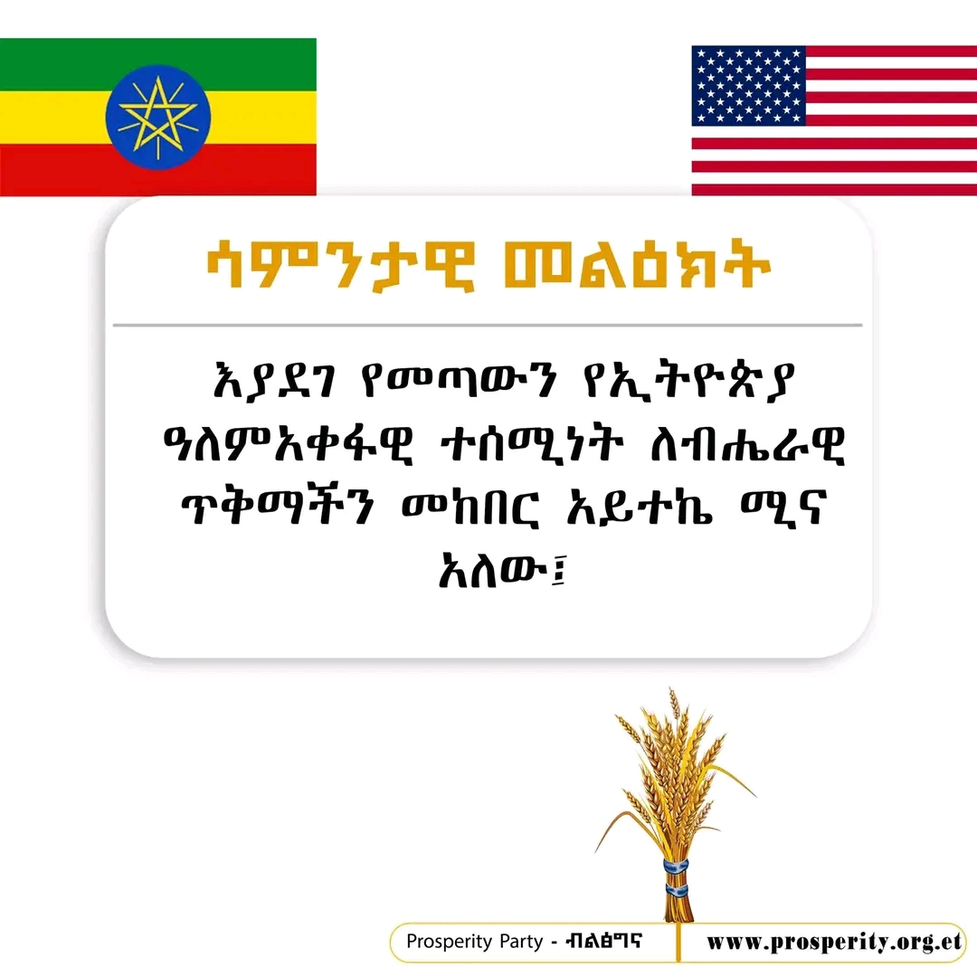 እያደገ የመጣውን የኢትዮጵያ ዓለምአቀፋዊ ተሰሚነት ለብሔራዊ ጥቅማችን መከበር አይተኬ ሚና አለው-ሳምንታዊ መልዕክት